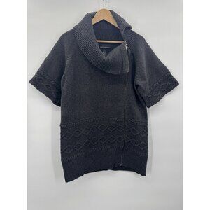 Vintage Women XLarge Gray Cardigan Angora Bias Full Zip Funnel Neck Retro Y2K 90